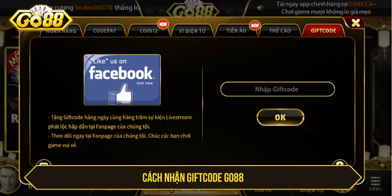 Cách nhận Giftcode Go88 đơn giản