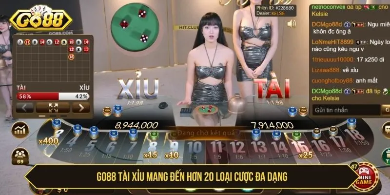 GO88 Tài Xỉu mang đến hơn 20 loại cược đa dạng